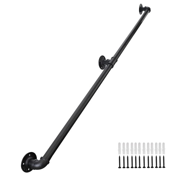 Handrails for Outdoor Steps 5FT, Galvanized Steel Handrails for Indoor Stairs Easy to Install, Iron Balusters Hand Railing Indoor Outdoor for Household or Commercial Buildings