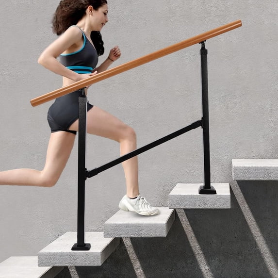 Handrails for Outdoor Steps, 600Lbs Load Stainless Steel Stair Railing 1 to 3 Steps, Metal Balustrade Hand Railing Angle Adjustable Hand Rails for Outdoor Steps, Complete Kit Log Color