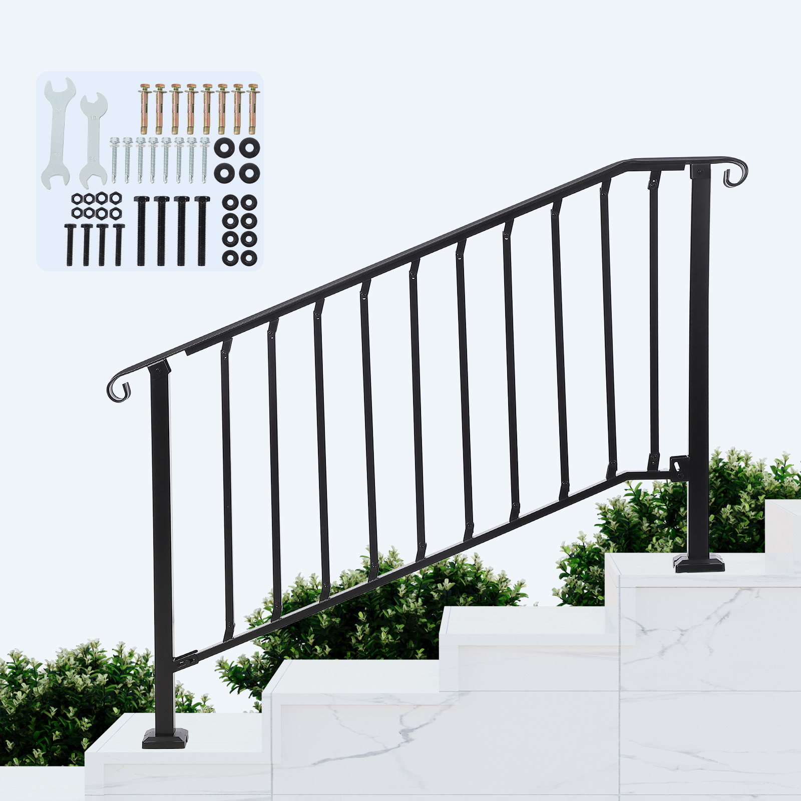 Handrails for Outdoor Steps Adjustable Fit 4 to 5 Steps Outdoor Stair