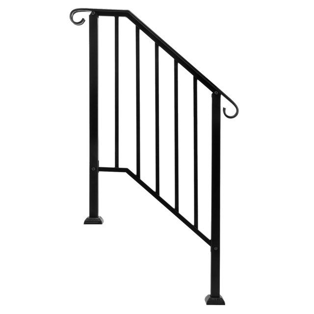 Handrails for Outdoor Steps, Black Wrought Iron Handrail Fits 2 or 3