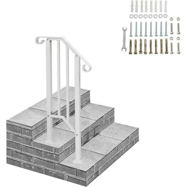 Handrails for Outdoor Steps, Black Wrought Iron Handrail Fits 3 or 4