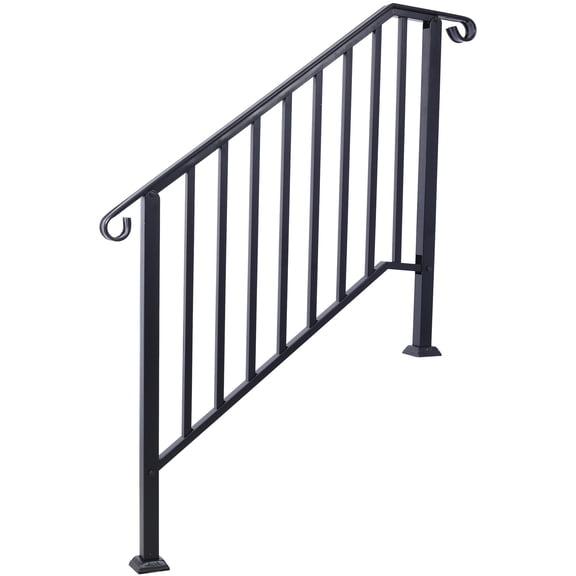 Handrails for Outdoor Steps with Black Wrought Iron Picket Design, Fit 3 or 4 Steps, Easy Installation, Flexible Porch Railing for Concrete or Wooden Stairs