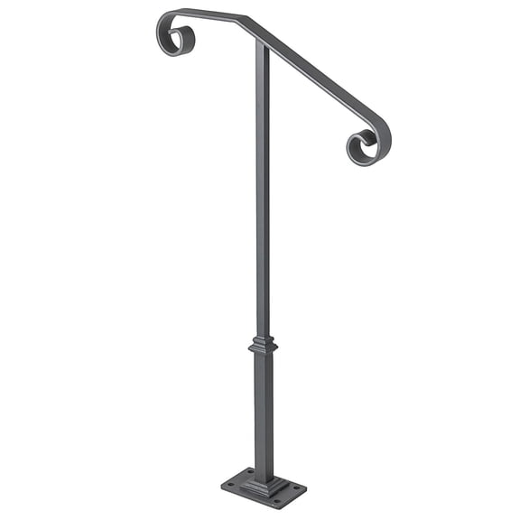 Handrails for Outdoor Steps, Fit 1 or 2 Steps Outdoor Stair Railing, Single Post Wrought Iron Handrail, Gray Transitional Porch Railings for Concrete Steps or Wooden Stairs with Base