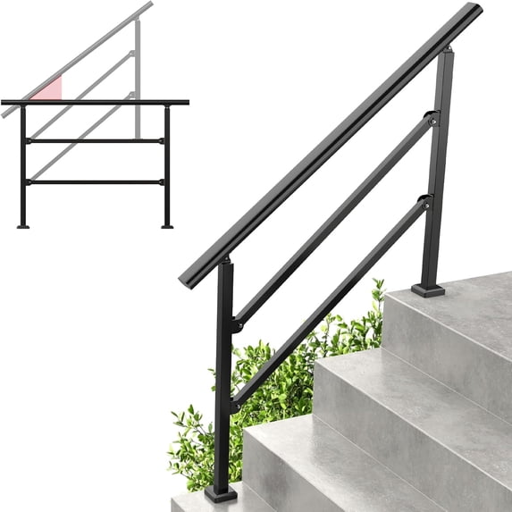 Handrails for Outdoor Steps Fit 1 to 4 Steps, Wrought Iron Black Stair ...
