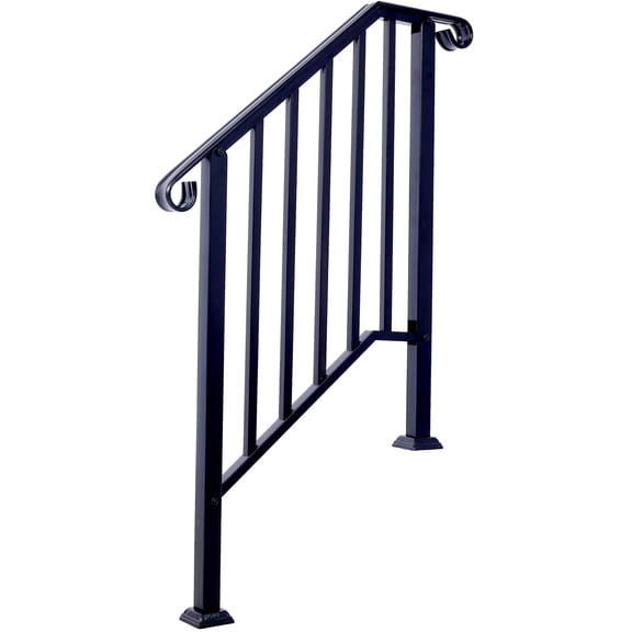 , Handrails for Outdoor Steps, Fit 2 or 3 Steps Outdoor Stair Railing, Picket#2 Wrought Iron Handrail, Flexible Porch Railing, Black Transitional Handrails for Concrete Steps or Wooden Stairs,