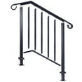 thumbnail image 1 of Handrails for Outdoor Steps, Fit 2 or 3 Steps Outdoor Stair Railing, Picket#2 Wrought Iron Handrail, Flexible Porch Railing, Black Transitional Handrails for Concrete Steps or Wooden Stairs,, 1 of 2