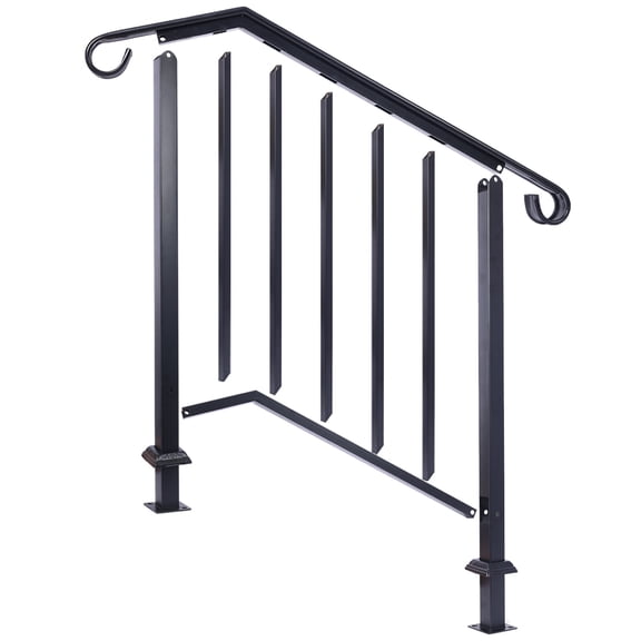 Handrails for Outdoor Steps, Fit 2 or 3 Steps Outdoor Stair Railing, Picket#2 Wrought Iron Handrail, Flexible Porch Railing, Black Transitional Handrails for Concrete Steps or Wooden Stairs,