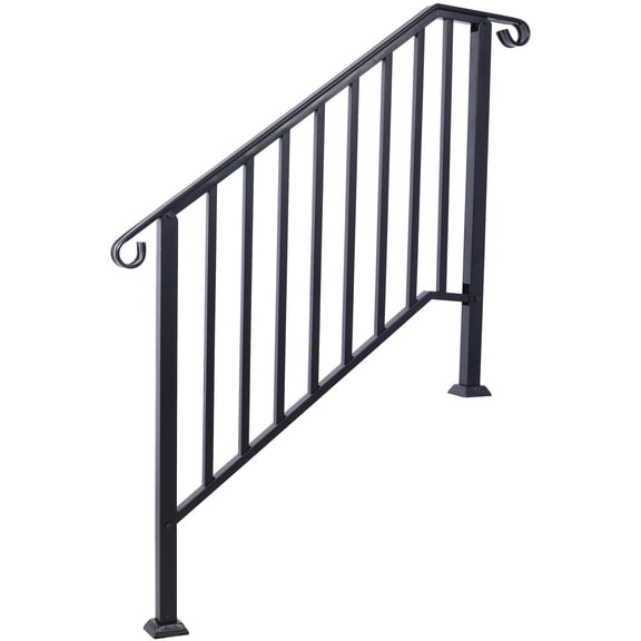 Handrails for Outdoor Steps, Fit 3 or 4 Steps Outdoor Stair Railing, Picket#3 Wrought Iron Handrail, Flexible Porch Railing, Black Transitional Handrails for Concrete Steps or Wooden Stairs,