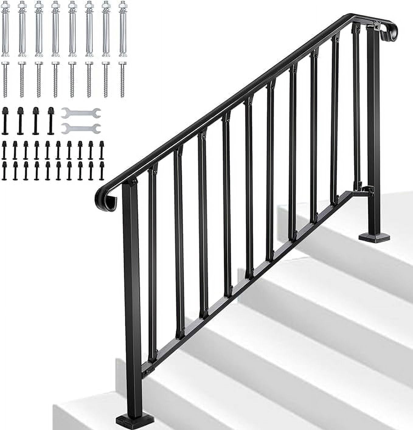 Handrails for Outdoor Steps, Fit 4 or 5 Steps Outdoor Stair Railing Exterior Steps Wrought Iron Handrail for Concrete Steps or Wooden Stairs Heavy Duty Freestanding Stair Railing Indoor