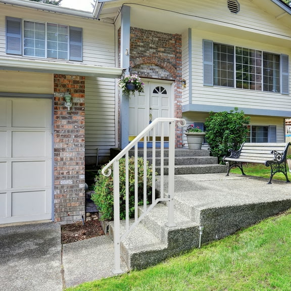 Handrails for Outdoor Steps, Outdoor Stair Railing 2 Steps Wrought Iron Handrails with Installation Kit, Transitional Hand Rails for Concrete Garden Porch Steps (White)