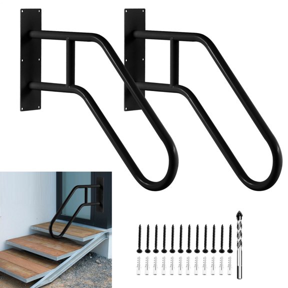 Handrails for Outdoor Steps Wall Mount, Railings for 1-3 Steps, U-Shaped Handrail with Matte Black Finished, Stair Handrails for Kids, Elderly, Pregnant Women, Disabled (22.83" Length, Black)