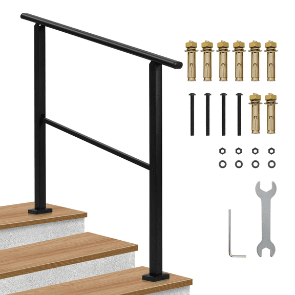 Handrails for Outdoor Stairs 2 Step Adjustable Metal Railing 26x39 Inch Weather Resistant Rust Proof Safety Guardrail for Deck Porch Easy Install