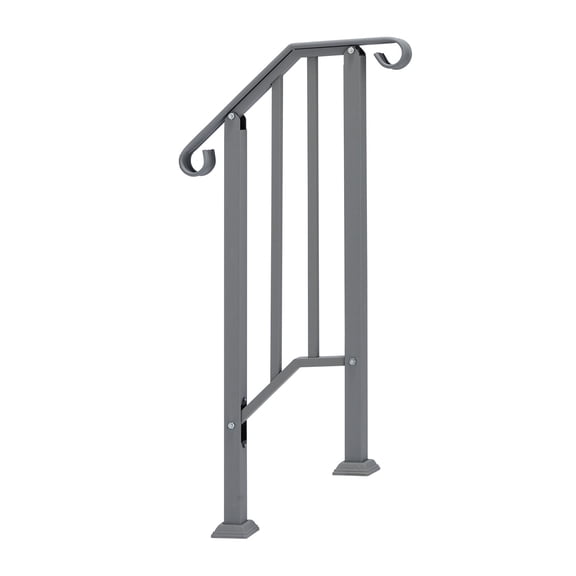 Handrails for Outdoor Steps, Iron Handrail Fits 1 Step, Transitional Handrail with Installation Kit, Silver
