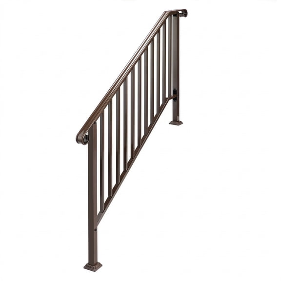 Handrails for Outdoor Steps, Stair Handrail Fits 4 to 5 Steps, Level Iron Hand Rail Stair Railing Kit for Concrete/Porch/Wooden Steps Copper Color