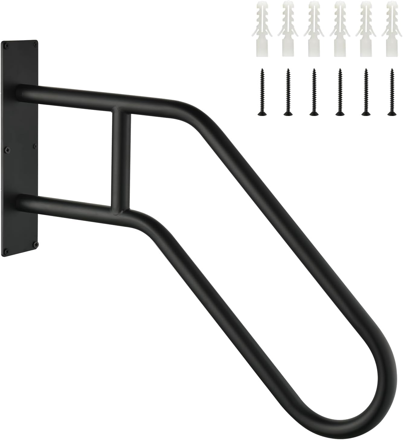 U-Shaped Hand Rail For Outdoor Steps – Black Iron Stair Railing, Wall Mounted For 1-3 Steps, 550 Lbs Capacity, Safe Grab Bar For Elderly, Kids & Pregnant Women