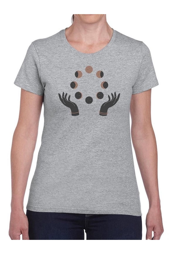 Hands And Lunar Phases Shaped T-Shirt Women -Image by Shutterstock, Female Medium