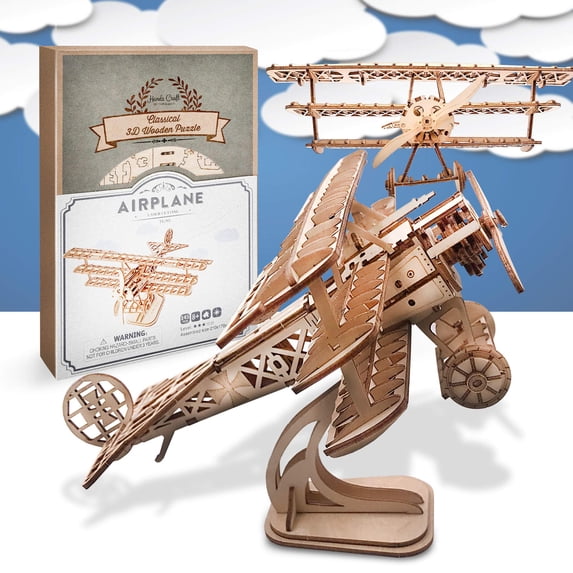 Hands Craft 3 Pieces 3D Modern Wooden Puzzle Airplane