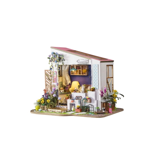 Hands Craft DIY Miniature Dollhouse Kit - Lily's Porch 3D Model Tiny House Building with LED Lights Wood Prefabricated Pieces Puzzle 1:24 Scale Crafts for Adults and Teens DG11