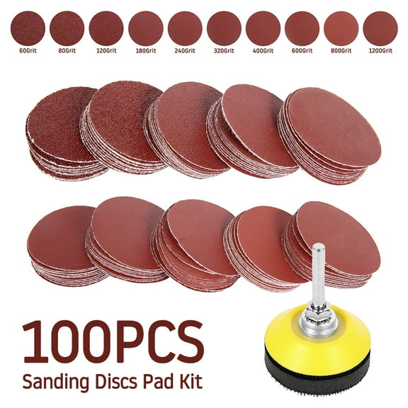 Hands DIY 100 Pcs 2'' Sanding Discs Pad Kit 60/80/120/180/240/320/400/600/800/1000 Grit Polishing Sandpapers with 1/4'' Shank Backer Plate for Drill Grinder Rotary Tools