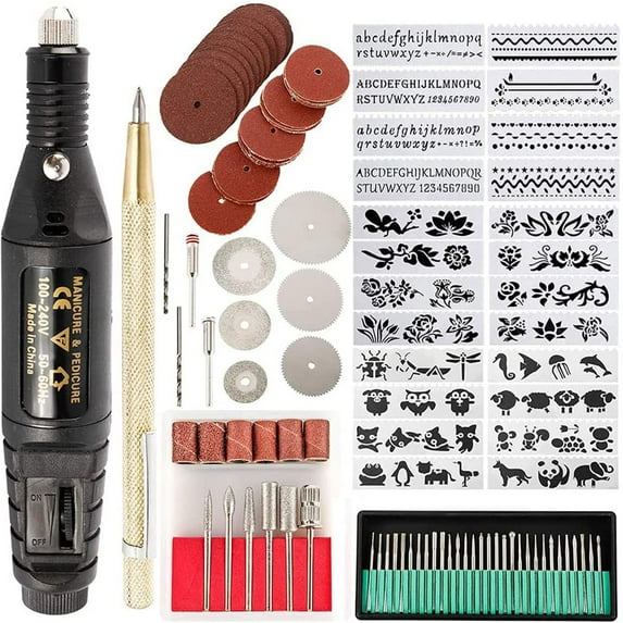 Hands DIY 108Pcs Engraving Tool Kit Electric Micro Engraver Etching Pen DIY Rotary Tool Set with Scriber Pen Stencils Grinding Needles for Jewelry Glass Wood Metal Ceramic Plastic