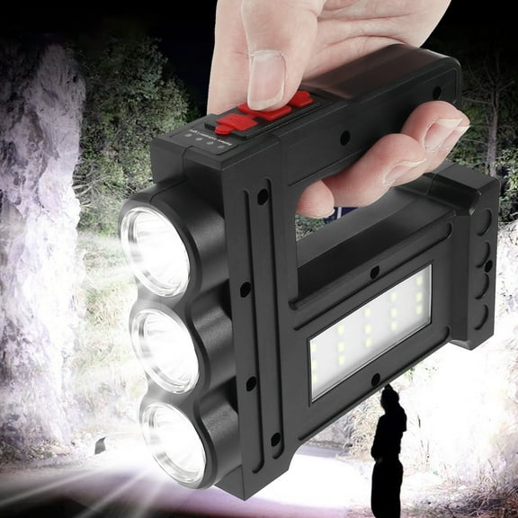 Hands DIY 10W LED Flashlight 500LM Hand-held Spotlight USB Rechargeable Camping Searchlight with 3500mAh Battery Waterproof Torch Light with 4 Lighting Modes for Night Fishing Hiking
