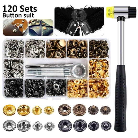 Hands DIY 120 Set Leather Snap Fasteners Kit 12.5mm Metal Button Snaps Press Studs with 4 Setter Tools 1 Hammer 4 Color Clothing Snaps Button for Bags Jeans Jackets Bracelets Clothes