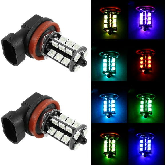 Hands DIY 2Pcs 27 LED Car Fog Lights H8/H11 RGB Fog Light Bulbs with Remote Control Colorful 360° Beam Angle 4 Modes Front Fog Light for Parking Nighttime Fog Driving