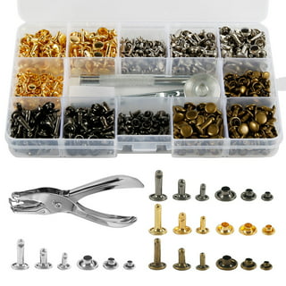 UNCO- Leather Rivets Kit, 4 Colors, 2 Sizes, 240 Pcs, Tubular Metal Studs with Fixing Tools, Double Cap Rivets, Rivets for Leather, Rivets for