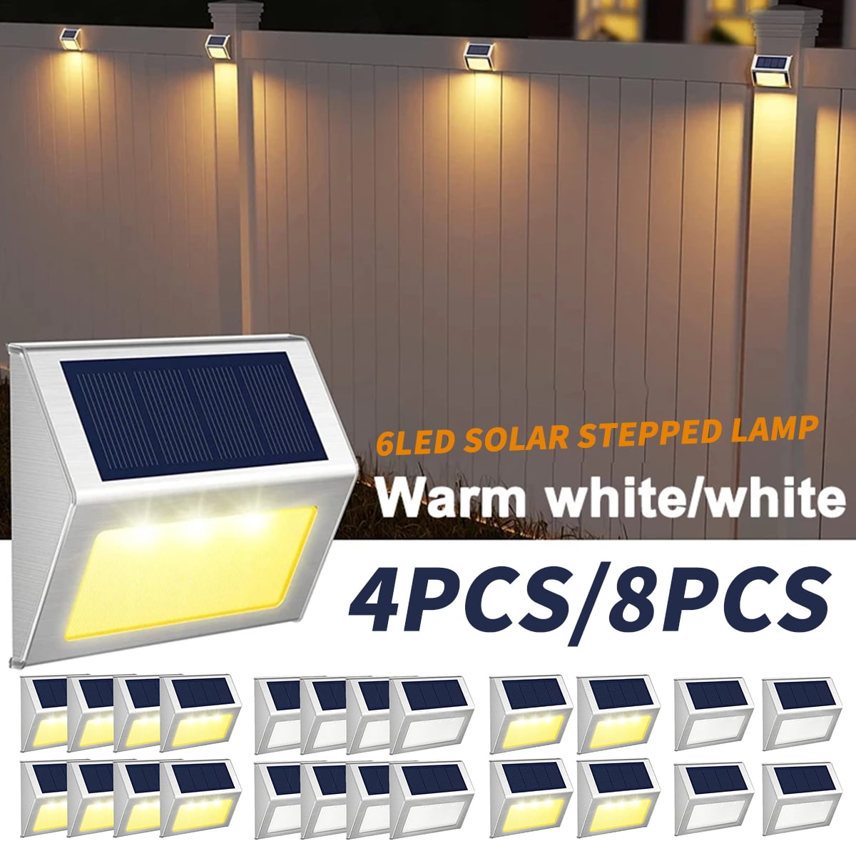 Hands DIY 4/8pcs Solar Wall Light Outdoor LED Solar Fence Light Auto ON ...