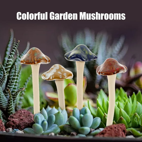 Hands DIY 4Pcs Mushrooms Decorations Ceramics Fairy Garden Mushroom Ornaments Realistic Mushroom Sculpture for Garden Landscape Courtyard Yard
