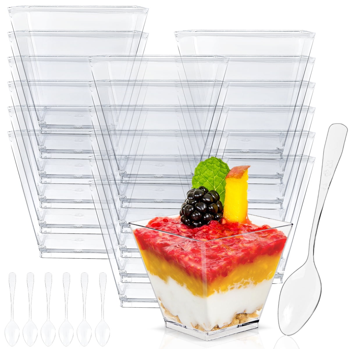 Hands DIY 50Pcs Dessert Cups with Spoons 60 ml Plastic Parfait