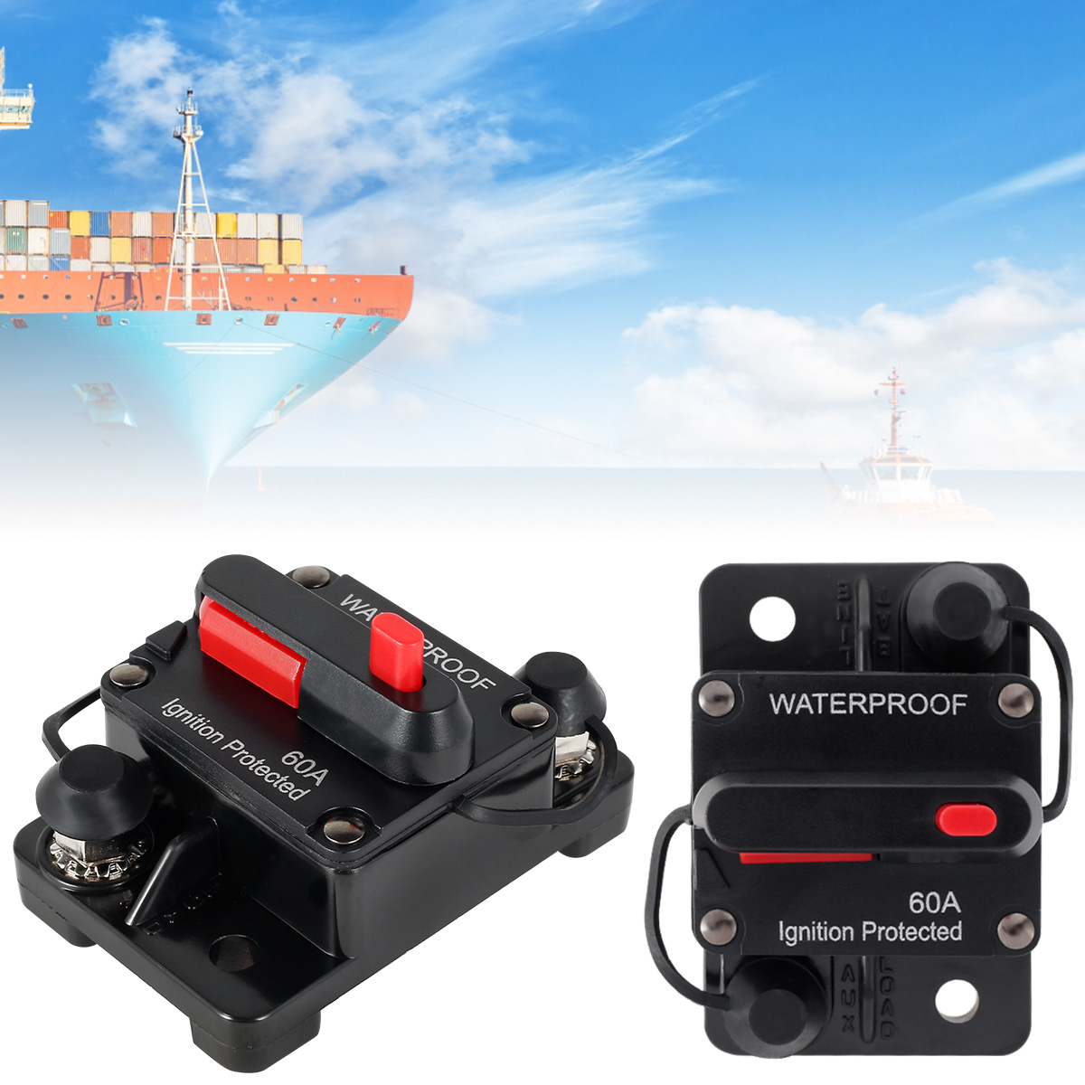 Hands DIY 60Amp Circuit Breaker Waterproof Car Circuit Breaker with Manual Reset DC12-48V Auto Fuse Reset Switch with 6AWG-1/4" Terminal Protect for Car Audio Amplifier Truck Boats RV