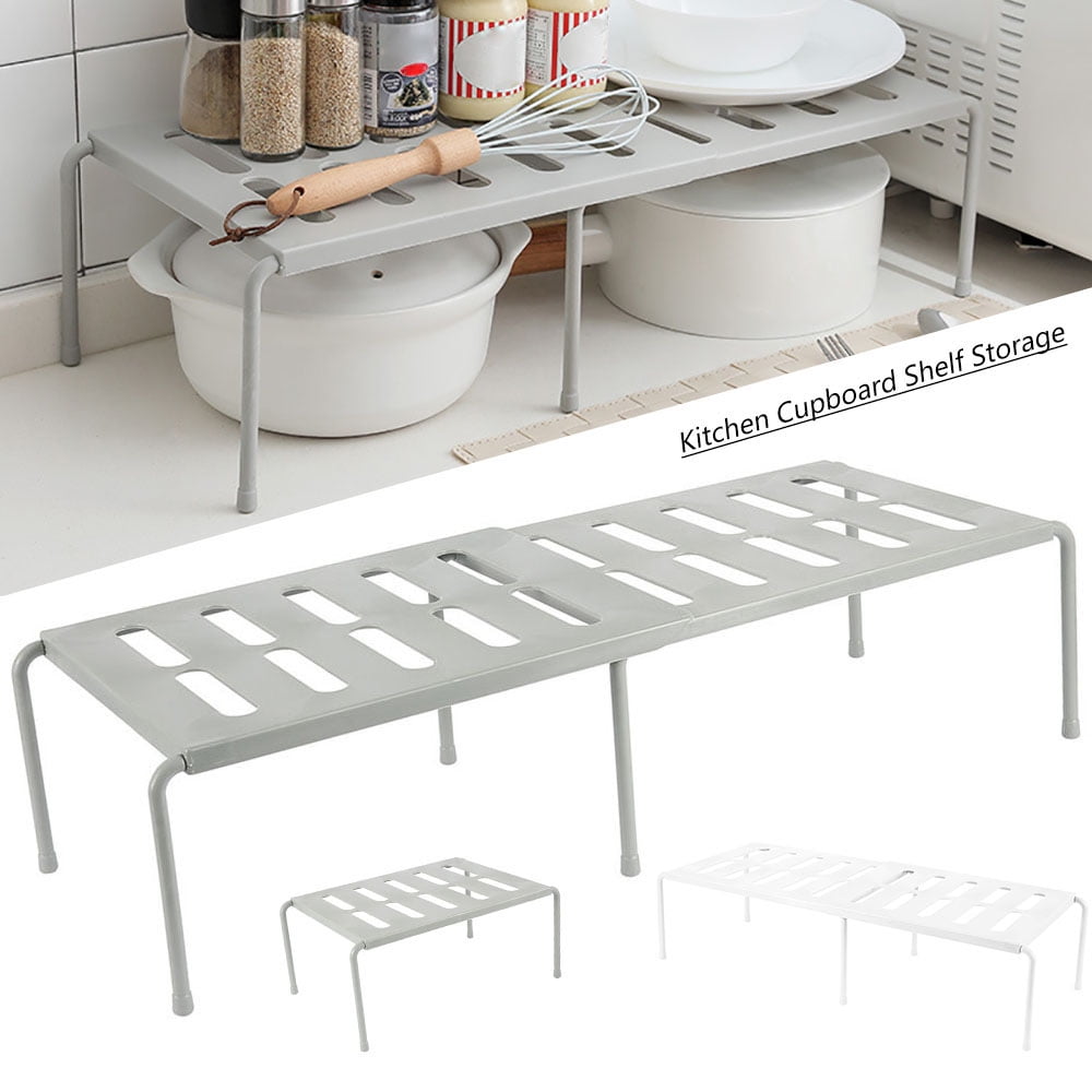 Hands DIY Expandable Stackable Kitchen Cabinet Shelf Organizer Storage Space Saving Cupboard Plate Dish Counter Pantry Organizer