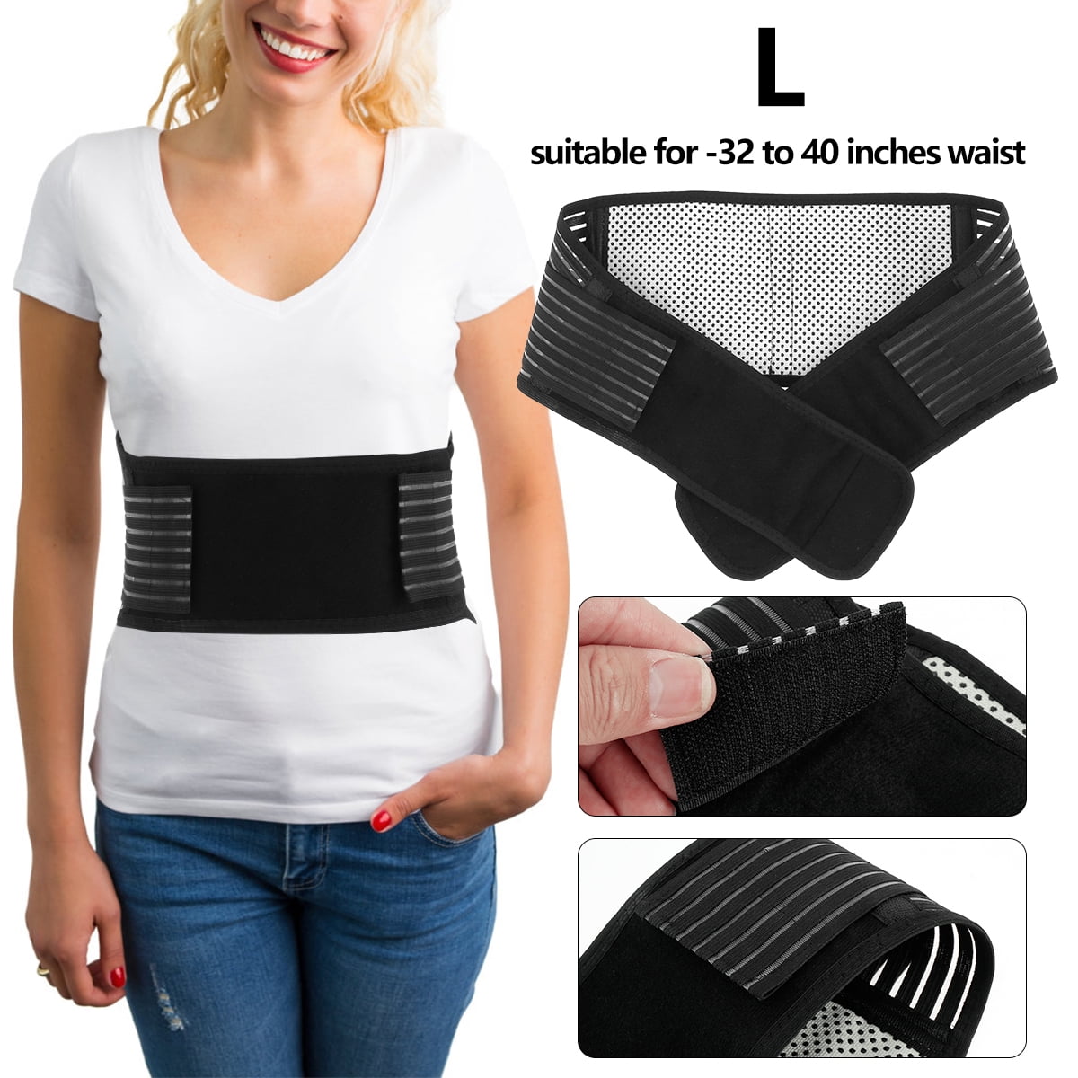 Hands DIY Magnetic Back Support Belt Breathable Lower Back Brace Pain ...