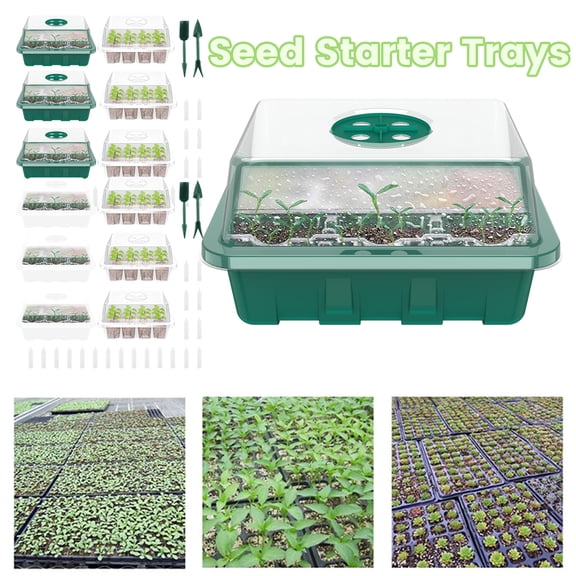 Hands DIY Seedling Starter Kit Plastic 12 Holes Seed Starter Tray Kit with Adjustable Air Outlet Set with 2Pcs Transplant Tools and 20Pcs White Labels for Vegetable Fruit Seed
