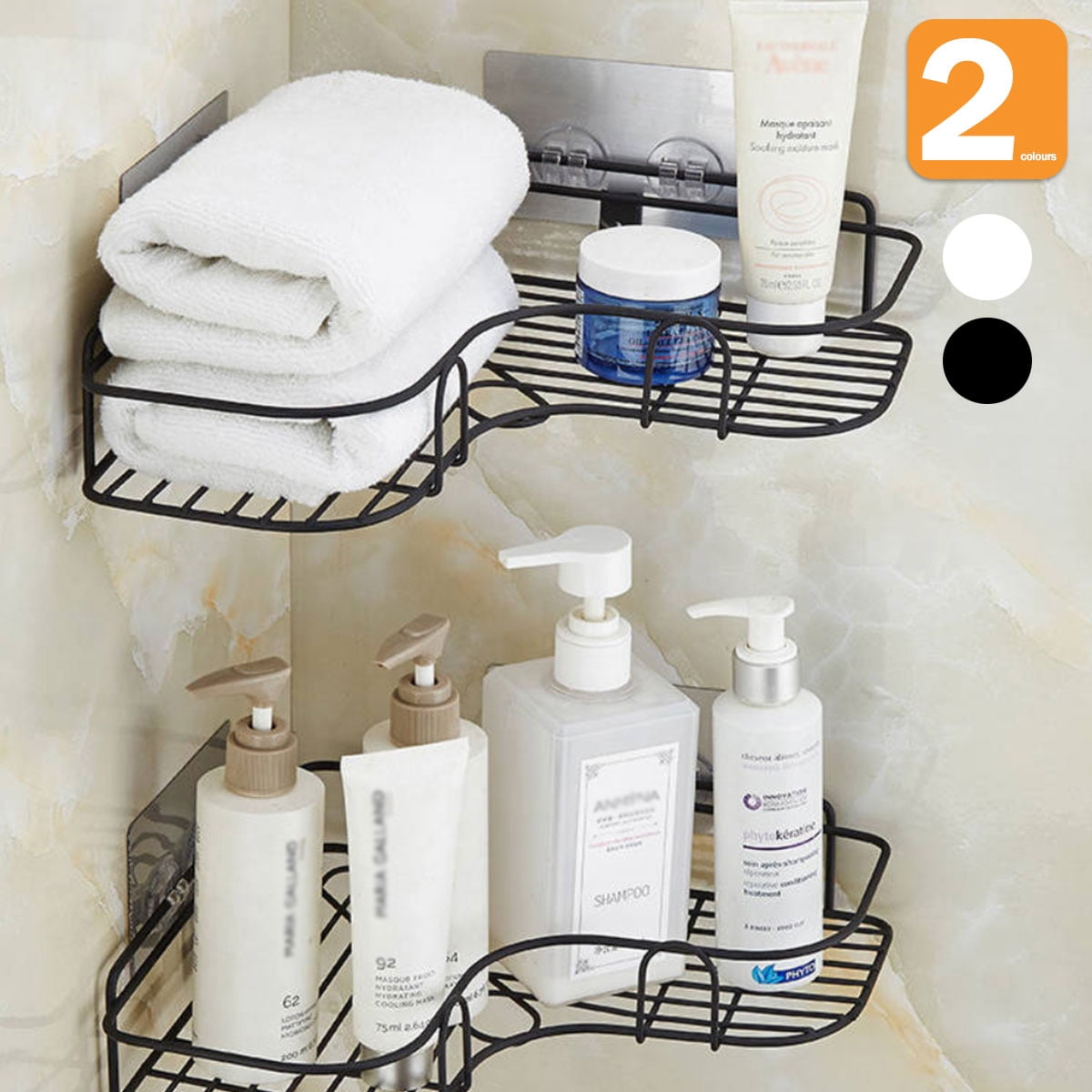 Hands DIY Shower Caddy Corner Shelf, Bathroom Storage Shower Caddy Wall Mounted No Drilling System Rustproof Corner Rack Organizer for Bathroom and