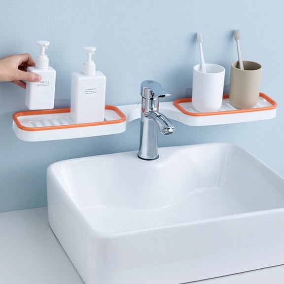 Hands DIY Shower Shelf 180-Degree Rotating Shower Caddy with Hollow Design No Drilling Shower Organizer Storage for Bathroom Corner Kitchen Storage (Orange/Gray)