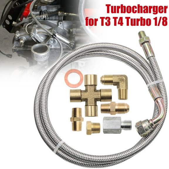 Hands DIY Turbo Oil Feed Line Kit Universal Oil Return Line Kit Oil Drain Line Kit with 1/8 NPT, 90 ° 4 AN to 1/8 NPT Connector for T3, T4, T3/T4, T60, T61, T70, TO4E, TO4B Turbo