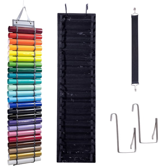 Hands DIY Vinyl Roll Holder Vinyl Storage Rack with 12/24 Compartments Wall Mount with 2 Hook Craft Vinyl Roll Keeper for Craft Room Closet Studio