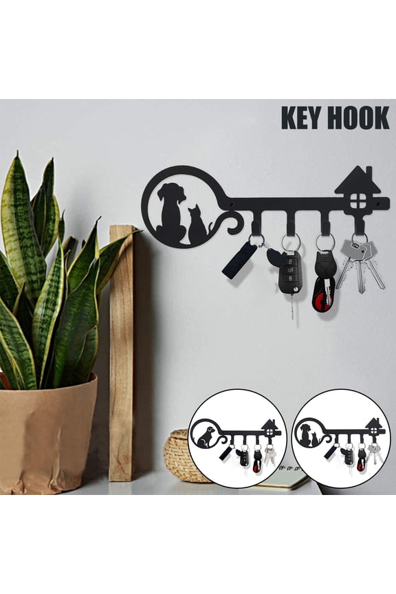 Wall Key Holder with 4 Hooks for Decoration Wall-mounted Keys Stand Punching Installation Key Hanger Hook Keep Neat Iron Key Holder for Entryway Front Door Garage