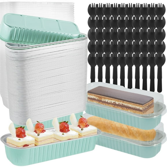 Hands DIY50Pcs Mini Loaf Baking Pans with Lids And Spoons Aluminum Mini Loaf Baking Pans,Rectangle Aluminum Foil Baking Pans Tins Containers - Cupcake Containers Wrappers Cheesecake Creme Brulee