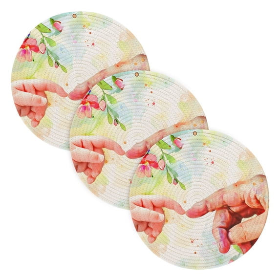 Hands Flowers Trivet Mats Woven Pot Holders 3Pcs Non-Slip Heat Resistant for Hot Pots Pans Pats