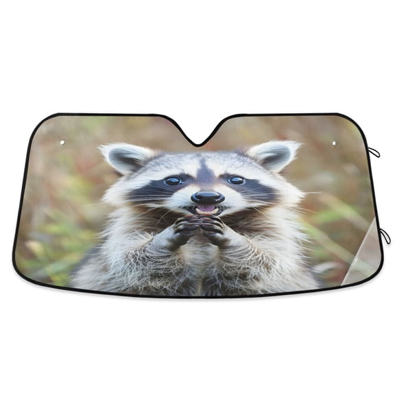 Hands Folded Raccoon Car Windshield Sun Shade Foldable Car Front Window Visor Heat and UV Protection 53x23.5