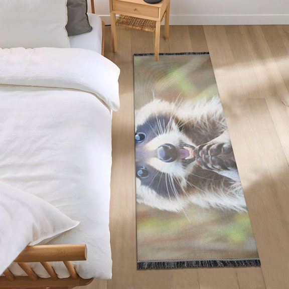 Hands Folded Raccoon Runner Area Rug 2x6 Soft Non-Slip Washable Bedside Carpet for Hallway Bedroom Living Room Home Decor