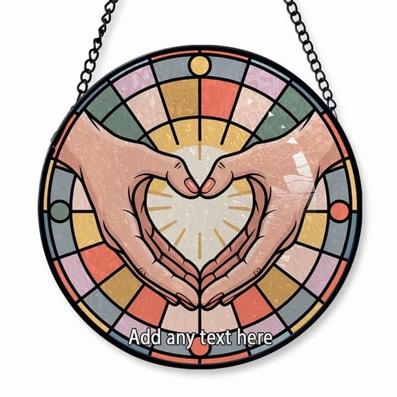 Hands Forming Heart Stained Glass Suncatcher Window Hanging Personalized Window Hanging for Families, Parents & Kids, Custom Name Tree Decoration Christmas 2025