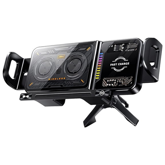 Fast 15W Wireless Car Charger Mount with Auto Clamping Holder and LED Light 2026 Version Wide Compatibility for Popular Phones