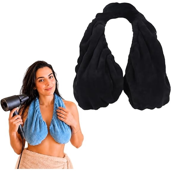 Hands-Free Adjustable Shower Towel Bra for Women, Wrap Around Bra Towels with Soft, Wearable Water Absorbing Breathable Strapless Bath Towel for Drying Off After a Bath, Self-Care (Black,L)
