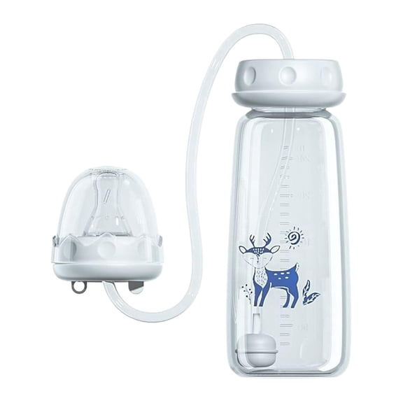 Hands Free Anti-Colic Feeding Bottle,240ml Silicone Mam Feeding Bottles,Adjustable Fast Flow Milk Nursing Bottle with Nipple Straw,3-in 1 Leakproof Wide Neck Bottles for Newborns