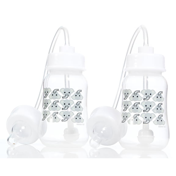 Hands-Free Baby Bottle - Anti-Colic Nursing System 4 oz Baby Bottle with Fast Flow Nipple/Teat 3m+ with Tube Straw Feeding System for Toddler (2 Bottles - Elephant)