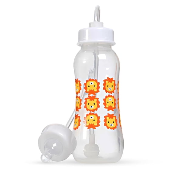 Hands-Free Baby Bottle - Anti-Colic Nursing System 9 oz Baby Bottle with Fast Flow Nipple/Teat 3m+ with Tube Straw Feeding System for Toddler (1 Pack - Lion)
